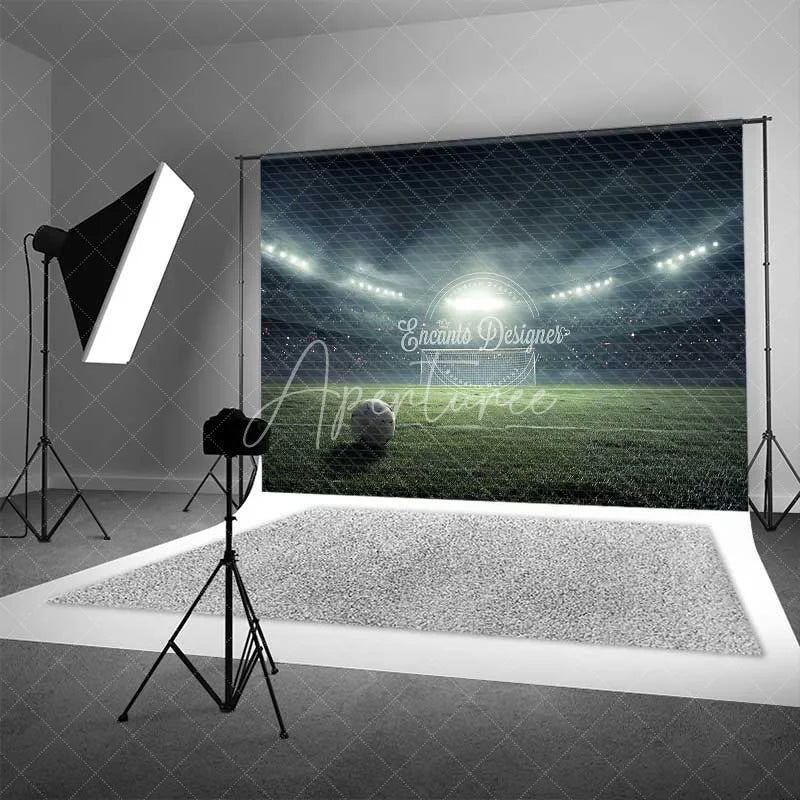 Aperturee - Aperturee Realistic Soccer Field Stadium Lights Backdrop Night Game Sports Party Photography Background