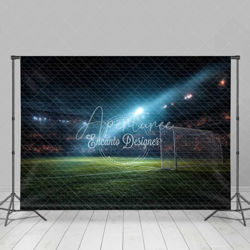 Aperturee - Aperturee Realistic Sports Soccer Field Backdrop Night Game Stadium Lights Football Party Photography Background