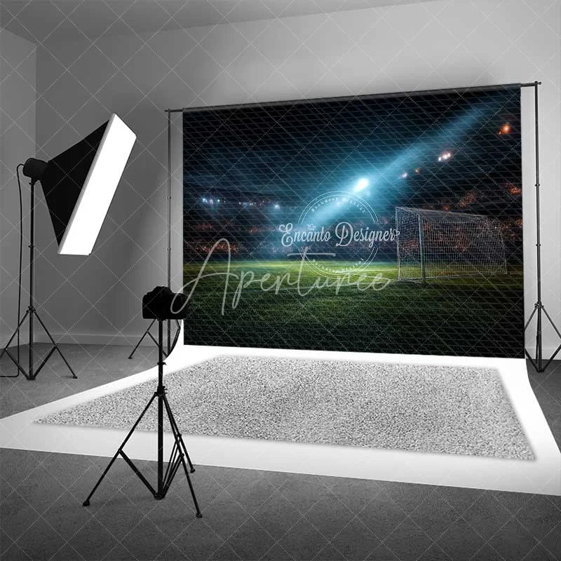 Aperturee - Aperturee Realistic Sports Soccer Field Backdrop Night Game Stadium Lights Football Party Photography Background