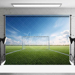 Aperturee - Aperturee Realistic Sports Soccer Field Goal Backdrop Green Grass Blue Sky Photography Background for Party