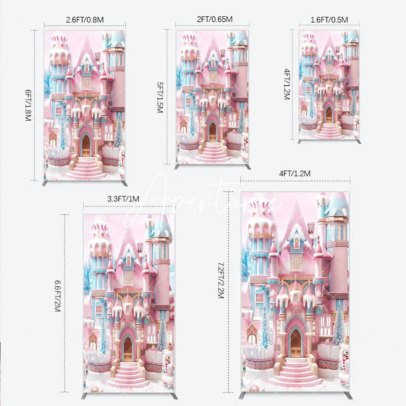 Aperturee - Aperturee Rectangle Arch Backdrop with Pink Blue Candy Castle Whimsical Winter Wonderland Holiday Party Decor