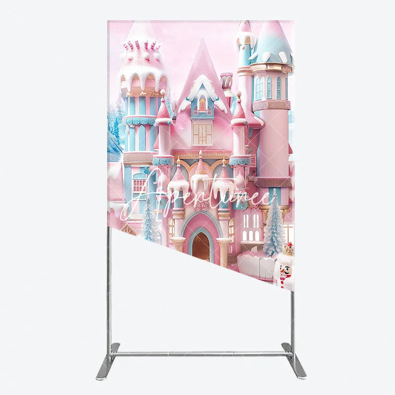 Aperturee - Aperturee Rectangle Arch Backdrop with Pink Blue Candy Castle Whimsical Winter Wonderland Holiday Party Decor