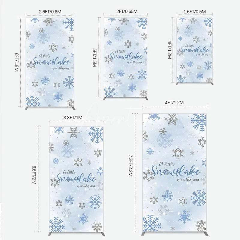 Aperturee - Aperturee Rectangle Backdrop A Little Snowflake Is On The Way Cover Winter Blue Silver Baby Shower Background Boy Party Prop