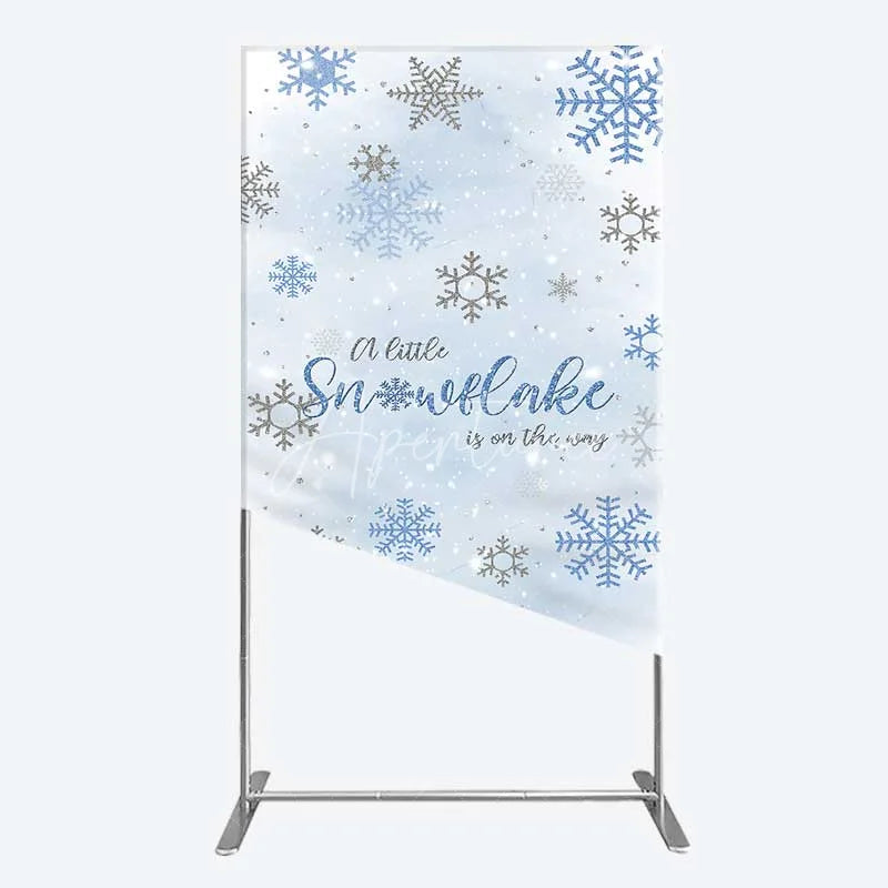 Aperturee - Aperturee Rectangle Backdrop A Little Snowflake Is On The Way Cover Winter Blue Silver Baby Shower Background Boy Party Prop
