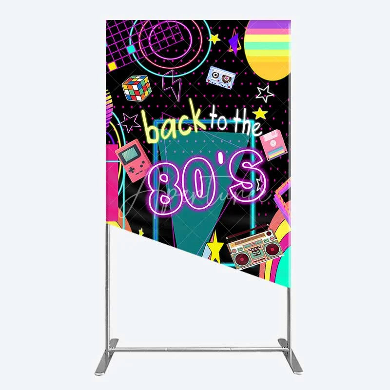 Aperturee - Aperturee Rectangle Backdrop Back to the 80s Neon Retro Cover Glow Party Graffiti Geometric Chiara Wall Background Birthday