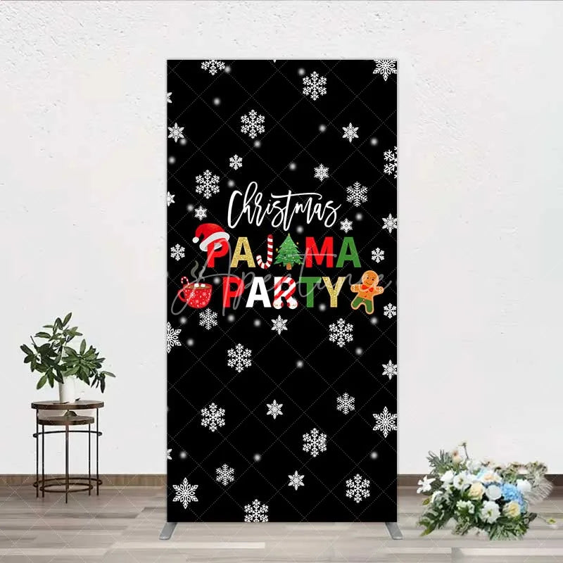 Aperturee - Aperturee Rectangle Backdrop Christmas Pajama Party Winter Gingerbread Man Cocoa Snowflake Rectangle Cover