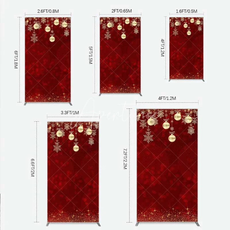 Aperturee - Aperturee Rectangle Backdrop Christmas Red Gold Ornaments Cover Winter Snowflake Glitter Chiara Wall Background Holiday Party