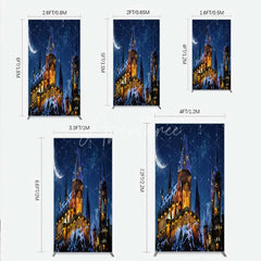 Aperturee - Aperturee Rectangle Backdrop Magic Castle Night Wizard School Winter Moon Starry Sky Rectangle Cover