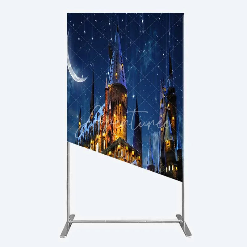 Aperturee - Aperturee Rectangle Backdrop Magic Castle Night Wizard School Winter Moon Starry Sky Rectangle Cover