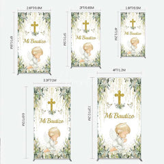 Aperturee - Aperturee Rectangle Backdrop Mi Bautizo Angel Gold Cross Cover Greenery Eucalyptus Baptism Chiara Wall Background Religious