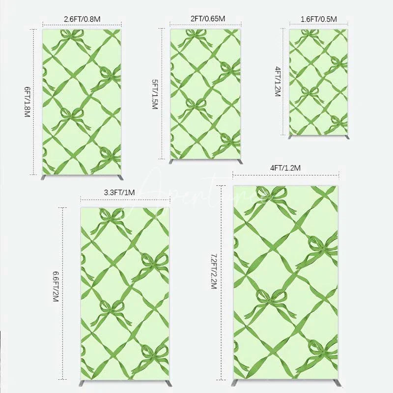 Aperturee - Aperturee Rectangle Backdrop Sage Green Bow Ribbon Lattice Pattern Party Decoration