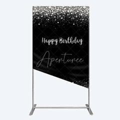 Aperturee - Aperturee Rectangle Backdrop Silver Diamonds Glitz Black Background Sparkle Happy Birthday Rectangle Cover