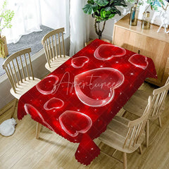 Aperturee - Aperturee Red 3D Bubble Heart Rectangle Tablecloth Glossy Floating Love Pattern Modern Romantic Party Decor