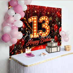 Aperturee - Aperturee Red and Black 13th Birthday Backdrop with Gold Marquee Number 13 Red Carpet and Balloon Party Decoration