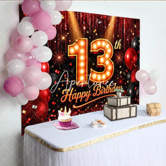 Aperturee - Aperturee Red and Black 13th Happy Birthday Backdrop Glitter Sequin Curtain with Balloons for Teenager Party Decor