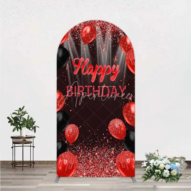 Aperturee - Aperturee Red and Black Balloons Birthday Arch Backdrop Glitter Sparkle Celebration Photography Background