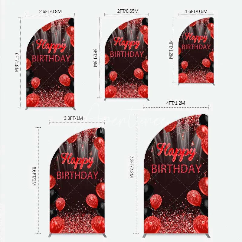 Aperturee - Aperturee Red and Black Balloons Birthday Half Moon Arch Backdrop Glitter Sparkle Celebration Photography Background