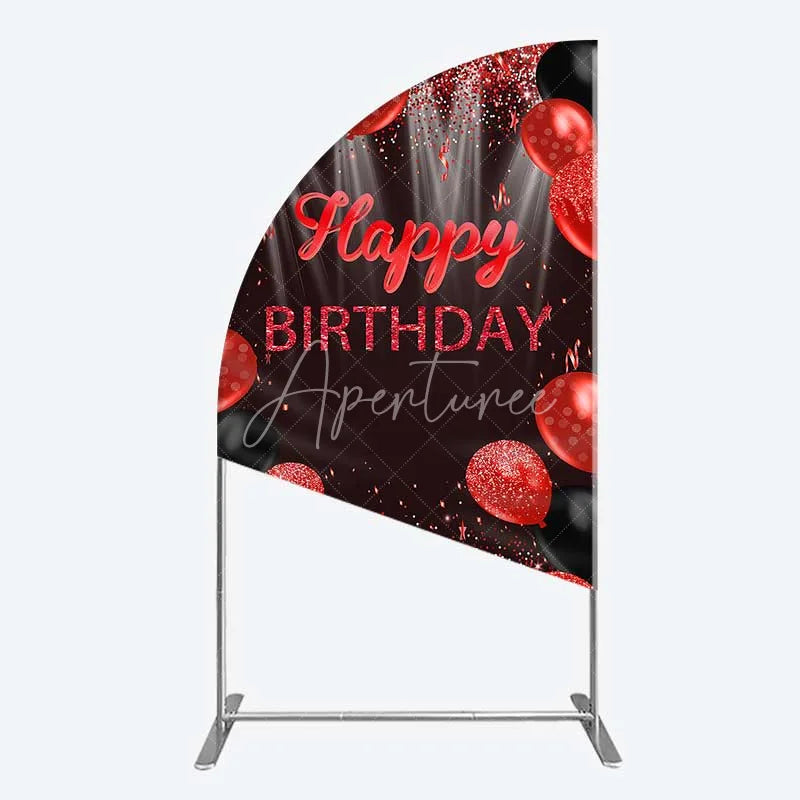 Aperturee - Aperturee Red and Black Balloons Birthday Half Moon Arch Backdrop Glitter Sparkle Celebration Photography Background
