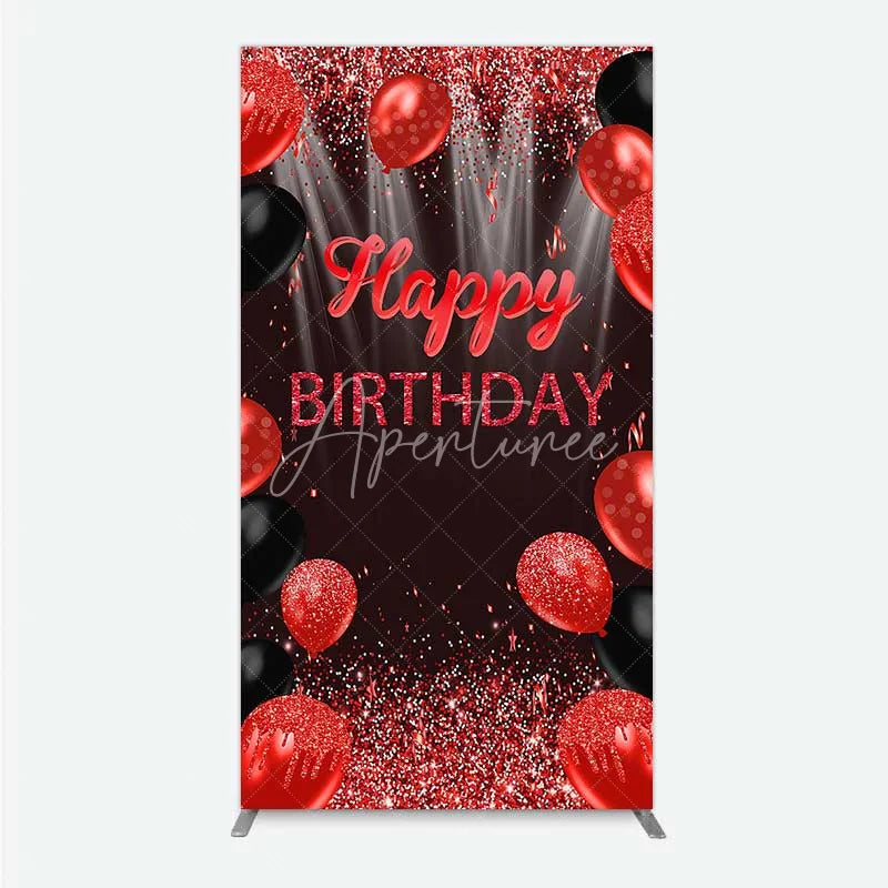 Aperturee - Aperturee Red and Black Balloons Birthday Rectangle Backdrop Glitter Sparkle Celebration Photography Background