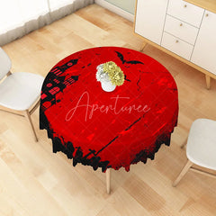 Aperturee - Aperturee Red and Black Halloween Round Tablecloth with Haunted Castle and Tombstones for Gothic Party Decor