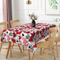 Aperturee - Aperturee Red and Black Sketch Heart Rectangle Tablecloth Abstract Doodle Love Pattern on White Modern Valentine Kitchen Decor