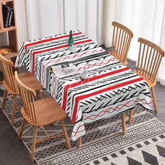 Aperturee - Aperturee Red and Black Tribal Rectangle Tablecloth Abstract Boho Line Art Modern Geometric Dining Room Kitchen Decor