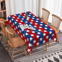 Aperturee - Aperturee Red and Blue Star Pattern Rectangle Tablecloth with Scalloped Edge Patriotic 4th of July Independence Day Decor