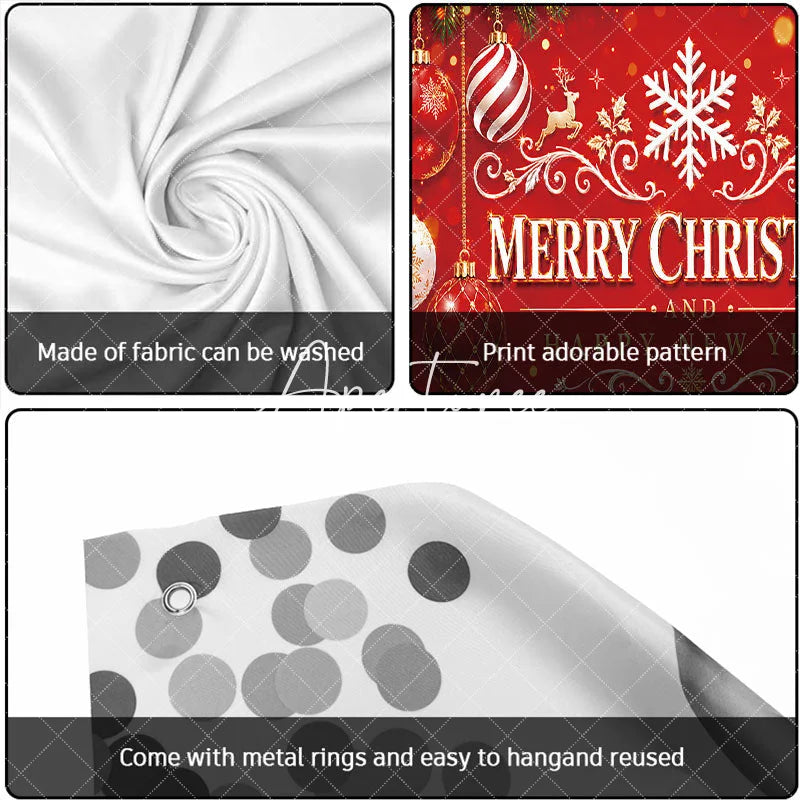 Aperturee - Aperturee Red and Gold Merry Christmas and Happy New Year Garage Door Banner Festive Holiday Ornaments and Reindeer Decor