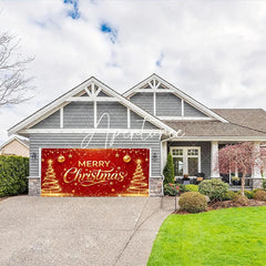 Aperturee - Aperturee Red and Gold Merry Christmas Glitter Garage Door Banner Festive Holiday Decor with Stars and Ornaments