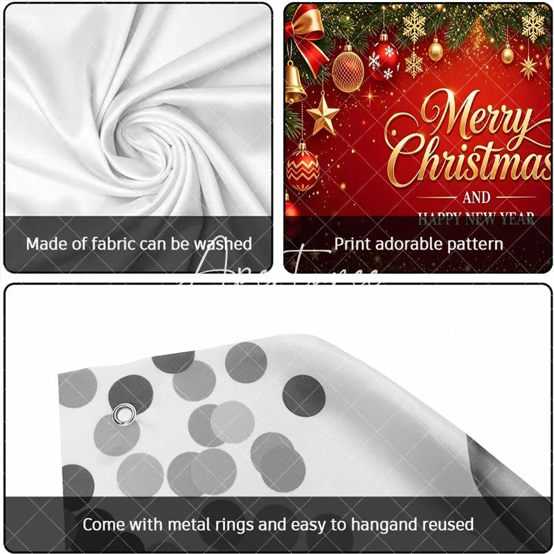 Aperturee - Aperturee Red and Gold Merry Christmas Happy New Year Garage Door Banner Festive Holiday Ornaments and Pine Branches Decor