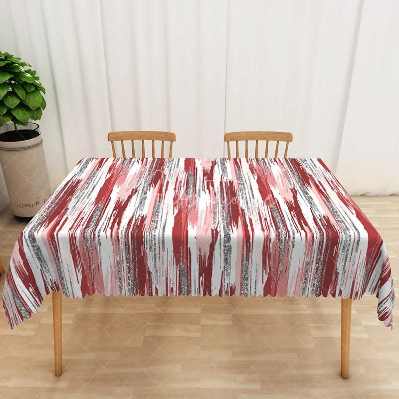 Aperturee - Aperturee Red and Grey Gradient Glitter Rectangle Tablecloth for Modern and Glamorous Holiday Party Decor