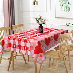 Aperturee - Aperturee Red and Pink Gingham Heart Rectangle Tablecloth Love Letter Envelope Plaid Valentine Picnic Party Decor
