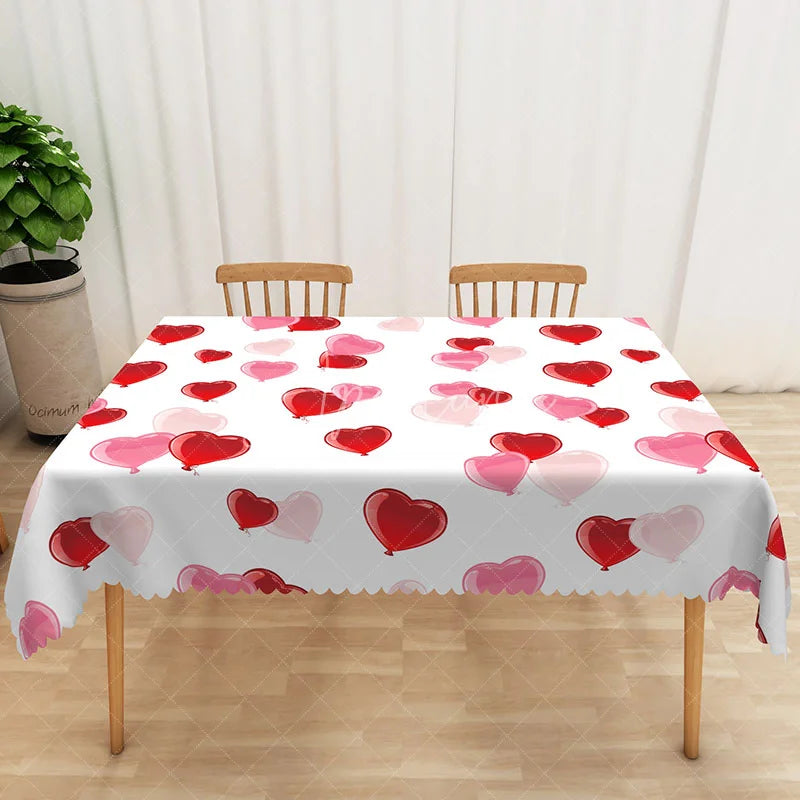 Aperturee - Aperturee Red and Pink Heart Balloon Rectangle Tablecloth 3D Love Shape Inflatable Table Cover Valentine Day Party Decor