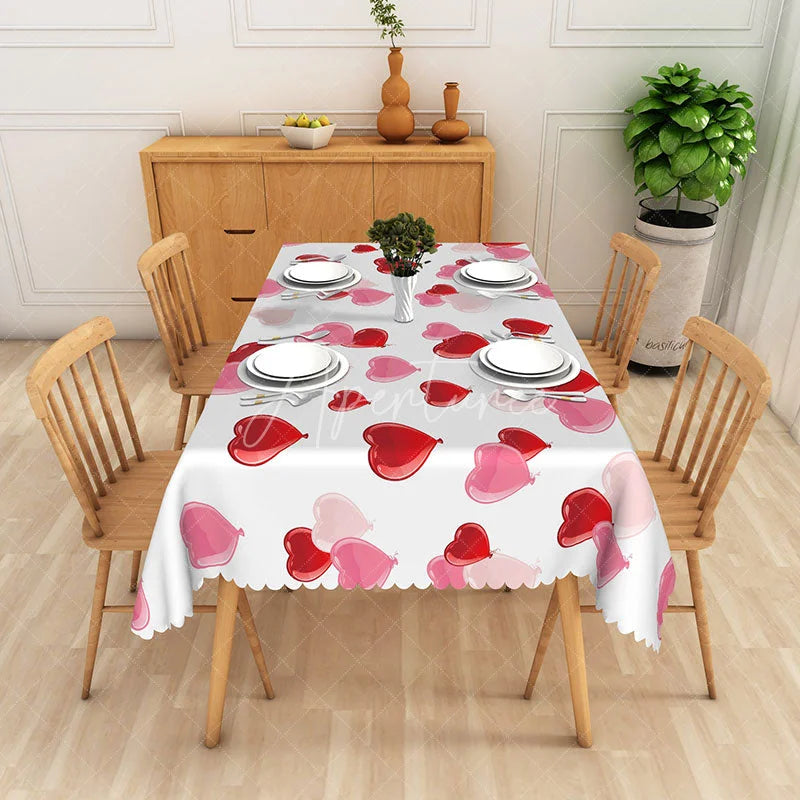 Aperturee - Aperturee Red and Pink Heart Balloon Rectangle Tablecloth 3D Love Shape Inflatable Table Cover Valentine Day Party Decor