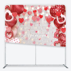 Aperturee - Aperturee Red and Pink Heart Balloons and Garlands Square Double-Sided Backdrop Valentine’s Day Love Theme Decor
