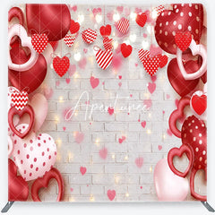 Aperturee - Aperturee Red and Pink Heart Balloons and Garlands Square Double-Sided Backdrop Valentine’s Day Love Theme Decor