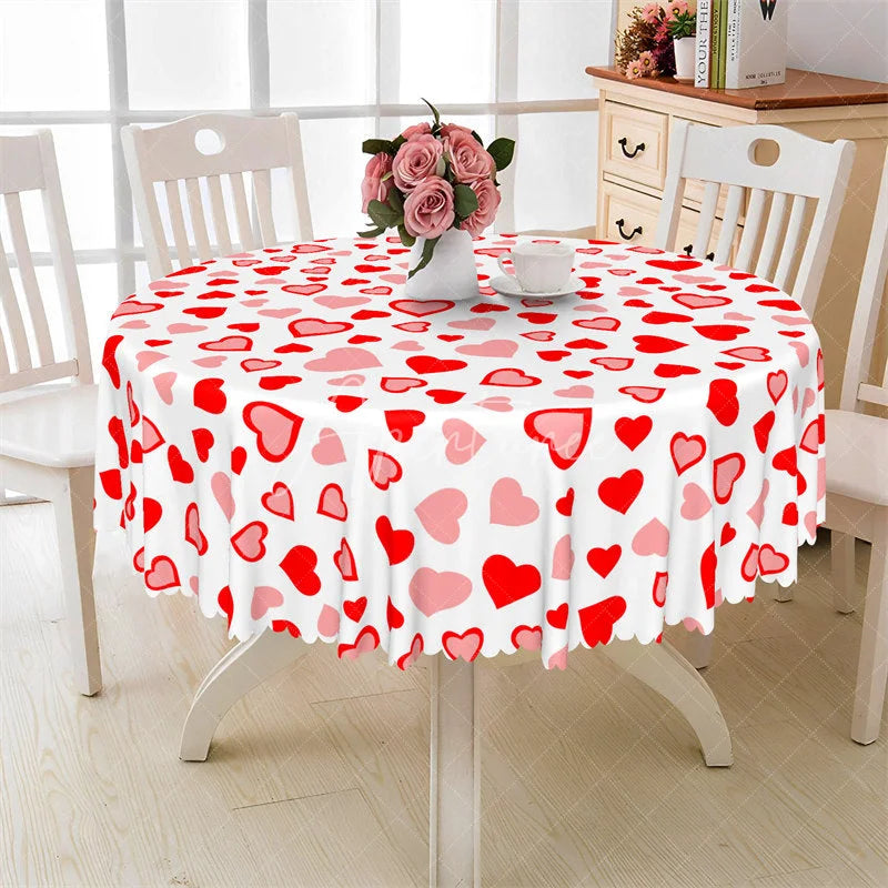 Aperturee - Aperturee Red and Pink Heart Round Tablecloth Colorful Love Pattern Table Cover for Valentine Party