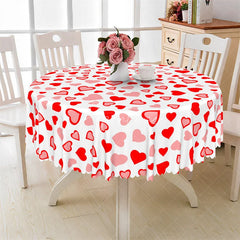 Aperturee - Aperturee Red and Pink Heart Round Tablecloth Colorful Love Pattern Table Cover for Valentine Party