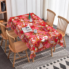 Aperturee - Aperturee Red and Pink Love Heart Cookie Rectangle Tablecloth Sweet Cursive Text Pattern Romantic Valentine Dining Decor
