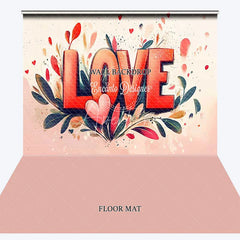 Aperturee - Aperturee Red and Pink Watercolor LOVE Combo Set Backdrop Romantic Floral Hearts for Valentine’s Day Party