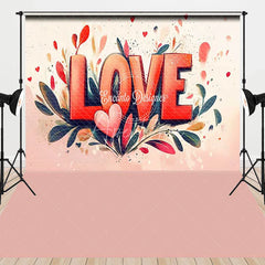 Aperturee - Aperturee Red and Pink Watercolor LOVE Combo Set Backdrop Romantic Floral Hearts for Valentine’s Day Party