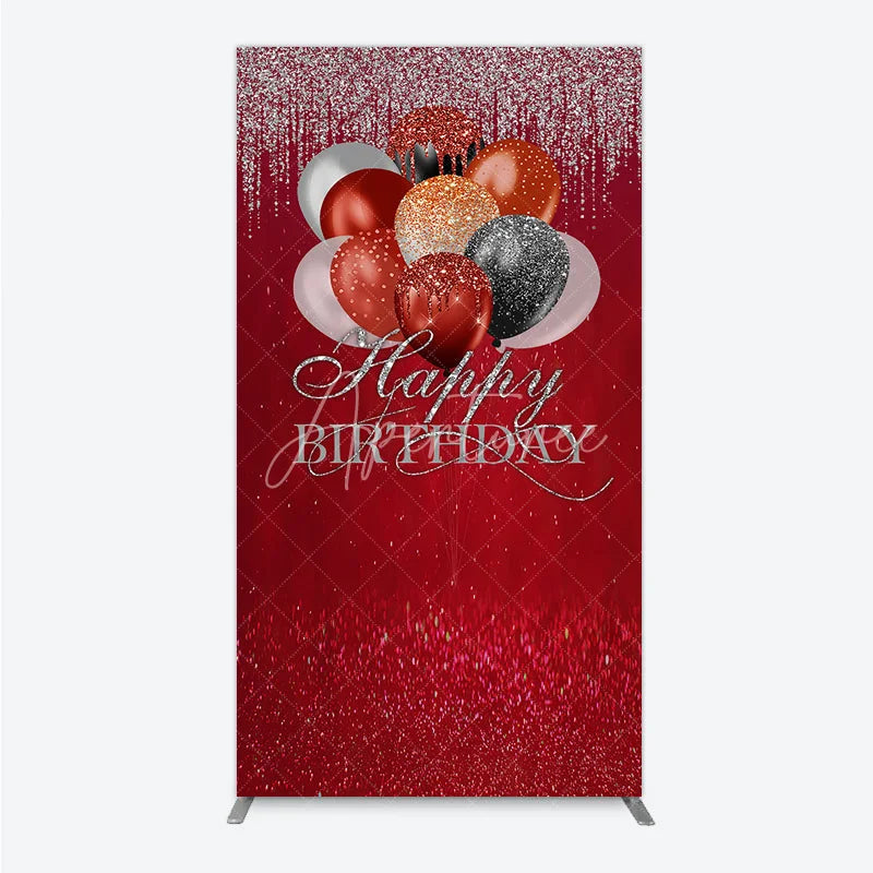 Aperturee - Aperturee Red and Silver Glitter Happy Birthday Balloons Rectangle Arch Backdrop Elegant Black and Gold Party Decor.