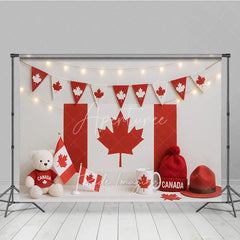 Aperturee - Aperturee Red and White Canadian Flag Photography Backdrop with Maple Leaf Bunting Festive National Day Celebration Decor