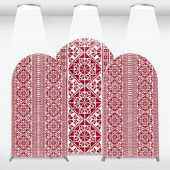 Aperturee - Aperturee Red and White Folk Art Geometric Pattern Arch Backdrop Kit Traditional Pixelated Design for Holiday Events
