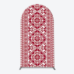 Aperturee - Aperturee Red and White Folk Art Geometric Pattern Arch Backdrop Kit Traditional Pixelated Design for Holiday Events