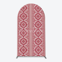 Aperturee - Aperturee Red and White Folk Art Geometric Pattern Arch Backdrop Kit Traditional Pixelated Design for Holiday Events