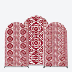Aperturee - Aperturee Red and White Folk Art Geometric Pattern Arch Backdrop Kit Traditional Pixelated Design for Holiday Events