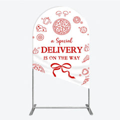 Aperturee - Aperturee Red and White Pizza Delivery Round Top Arch Backdrop Fun Baby Shower Birthday Party Decor.