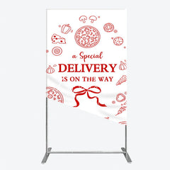Aperturee - Aperturee Red and White Pizza Special Delivery Is On The Way Rectangle Arch Backdrop Food Themed Baby Shower Party Decor
