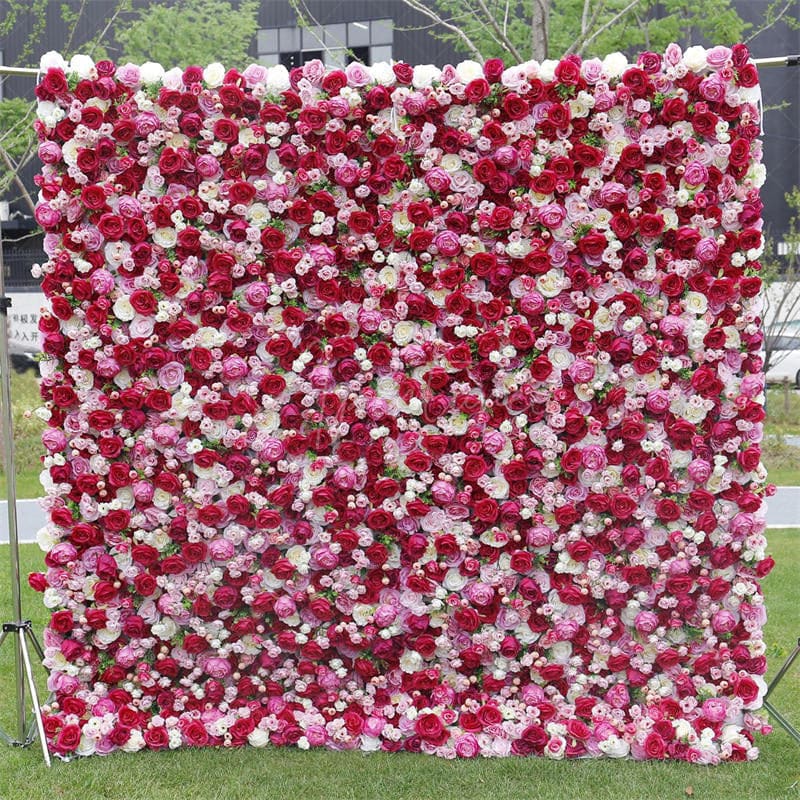 Aperturee - Aperturee Red And White Rose Flower Wall Wedding Party Decor